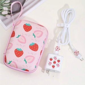 6pcs Strawberry Pattern TPU Data Cable Protector & Charger Head Cover & Storage